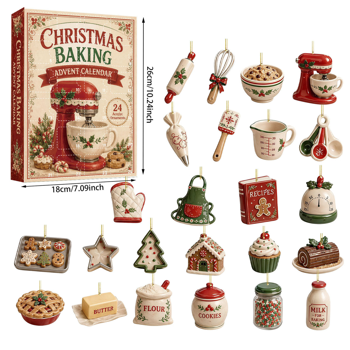Christmas Baking Ornament Advent Calendar, 24 Pieces
