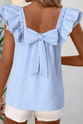 The Sky Blue Stripe Square Neck Bow Blouse
