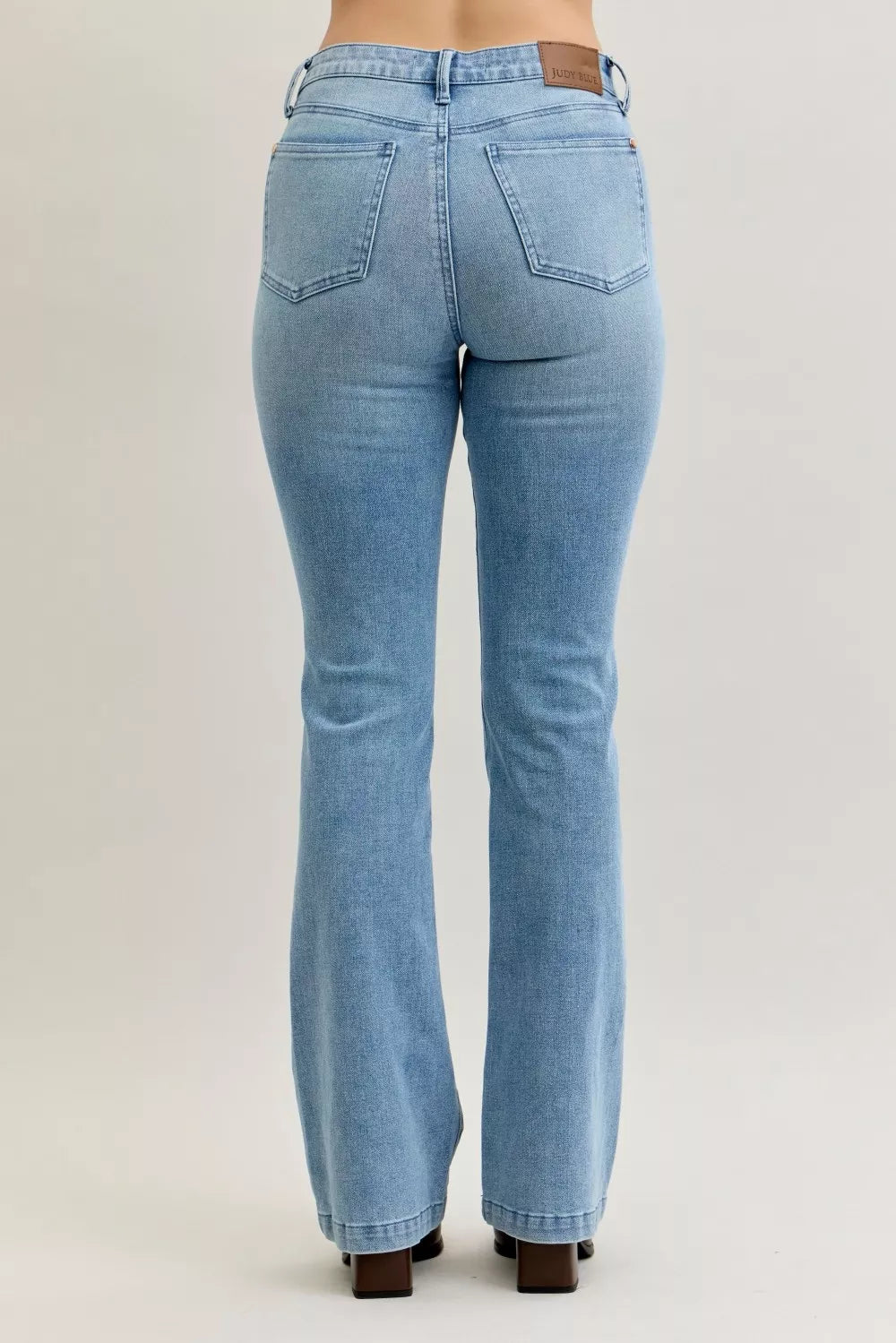 Judy Blue Mid Rise Bootcut Jeans with Contrast Wash Front Patch Pockets