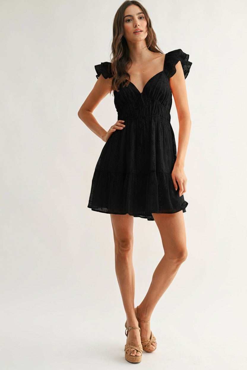 The Chiffon Flutter Embroidered Sleeve Mini Dress