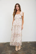 The Floral Chiffon Tie Strap Ruffled Tiered Midi Dress