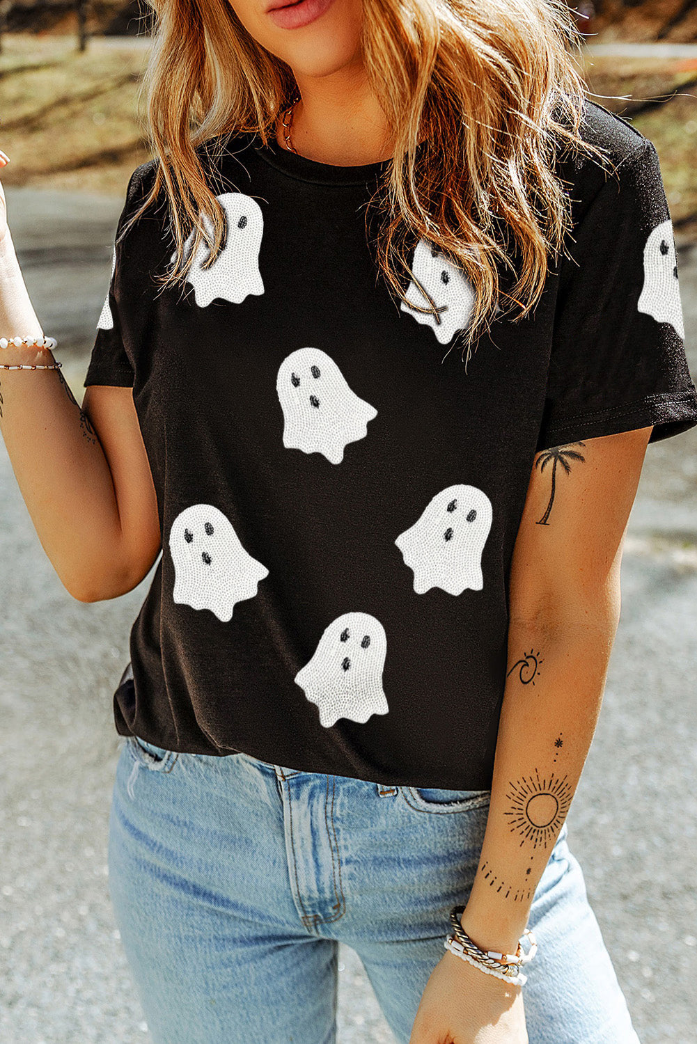 The Ghost Sequin Patch Halloween Graphic Tee