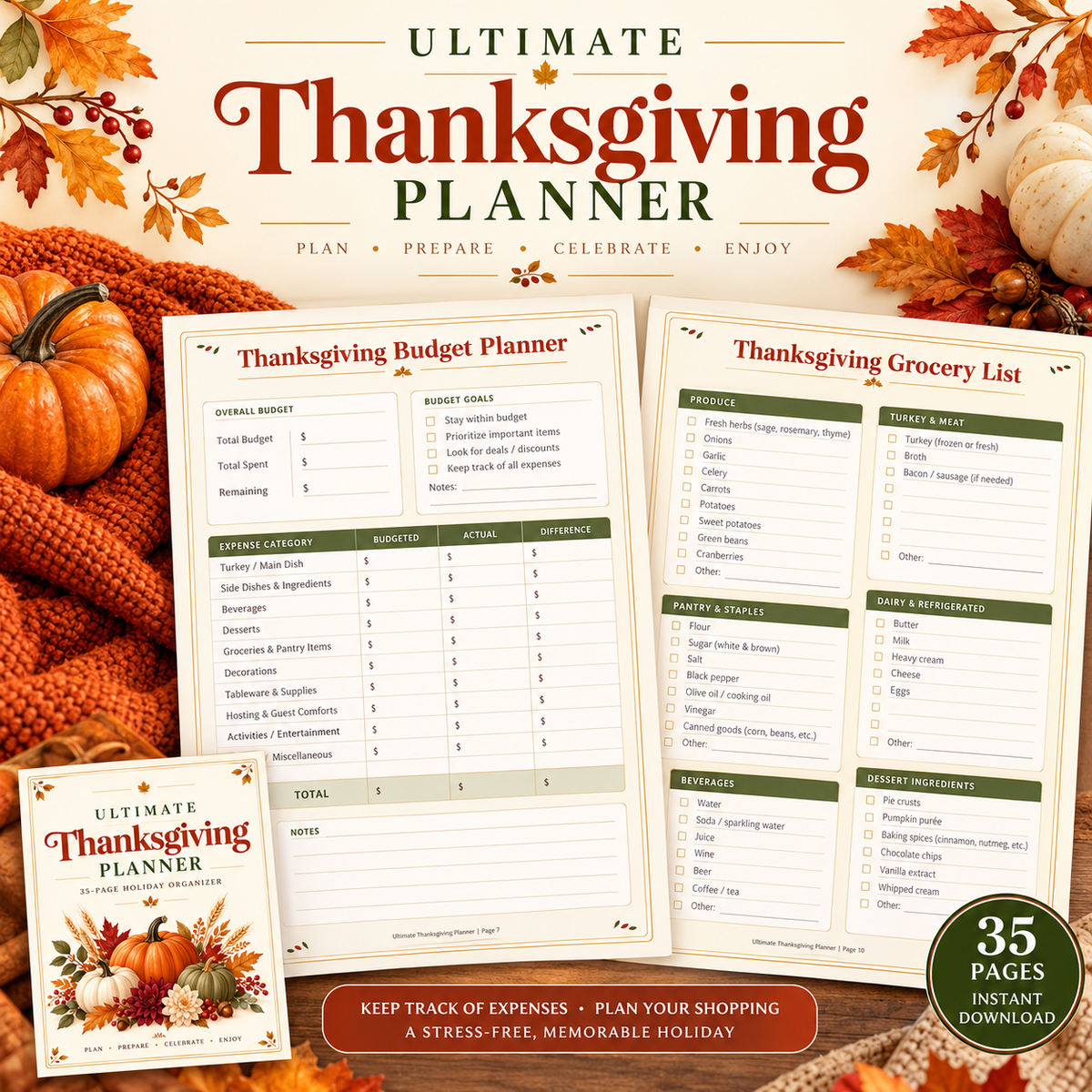 Ultimate Thanksgiving Planner | 35-Page Printable Holiday Organizer