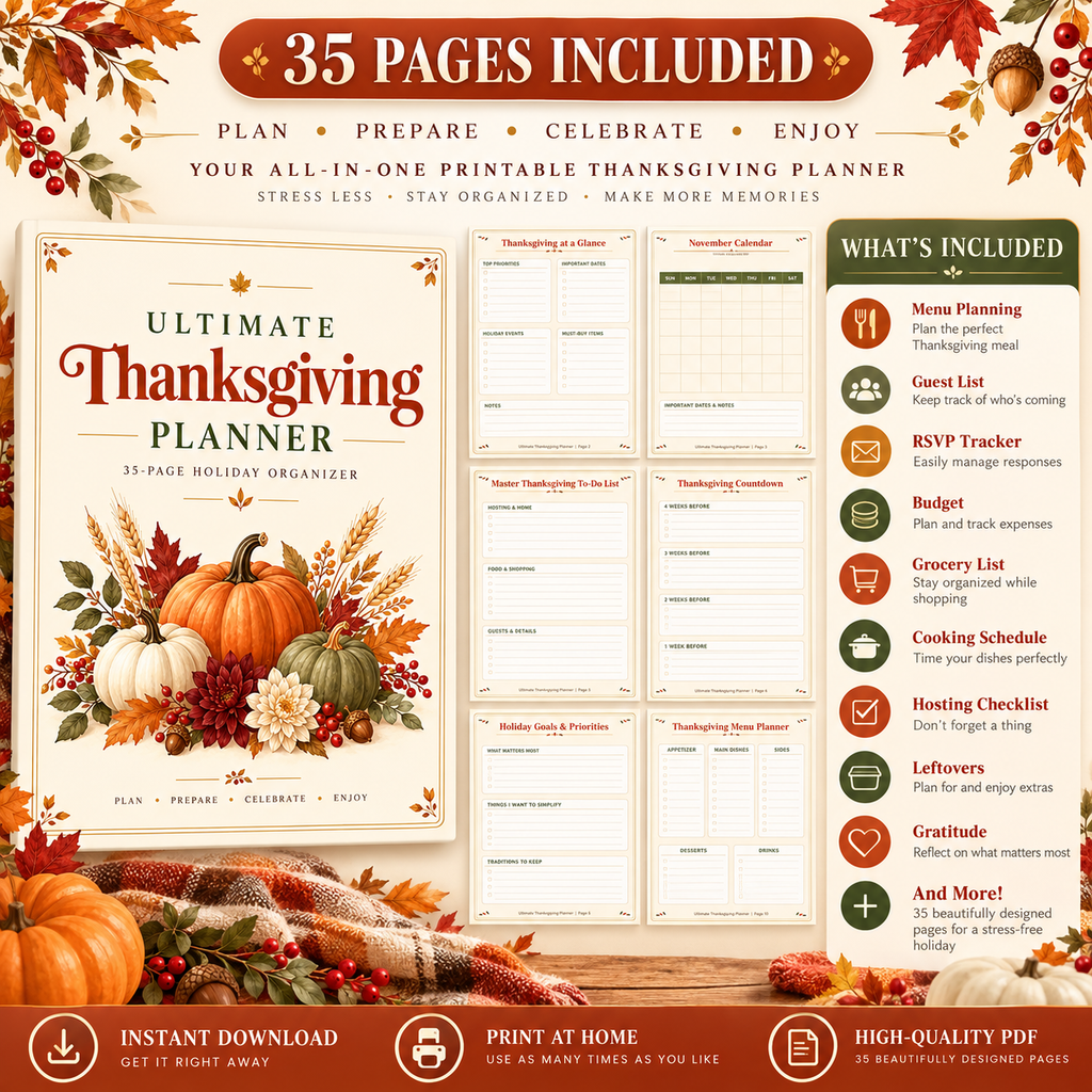 Ultimate Thanksgiving Planner | 35-Page Printable Holiday Organizer