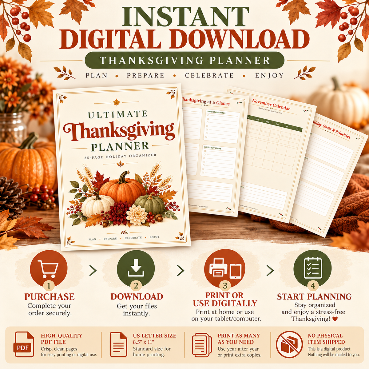 Ultimate Thanksgiving Planner | 35-Page Printable Holiday Organizer