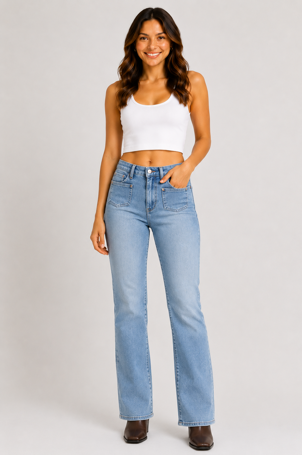 Judy Blue Mid Rise Bootcut Jeans with Contrast Wash Front Patch Pockets
