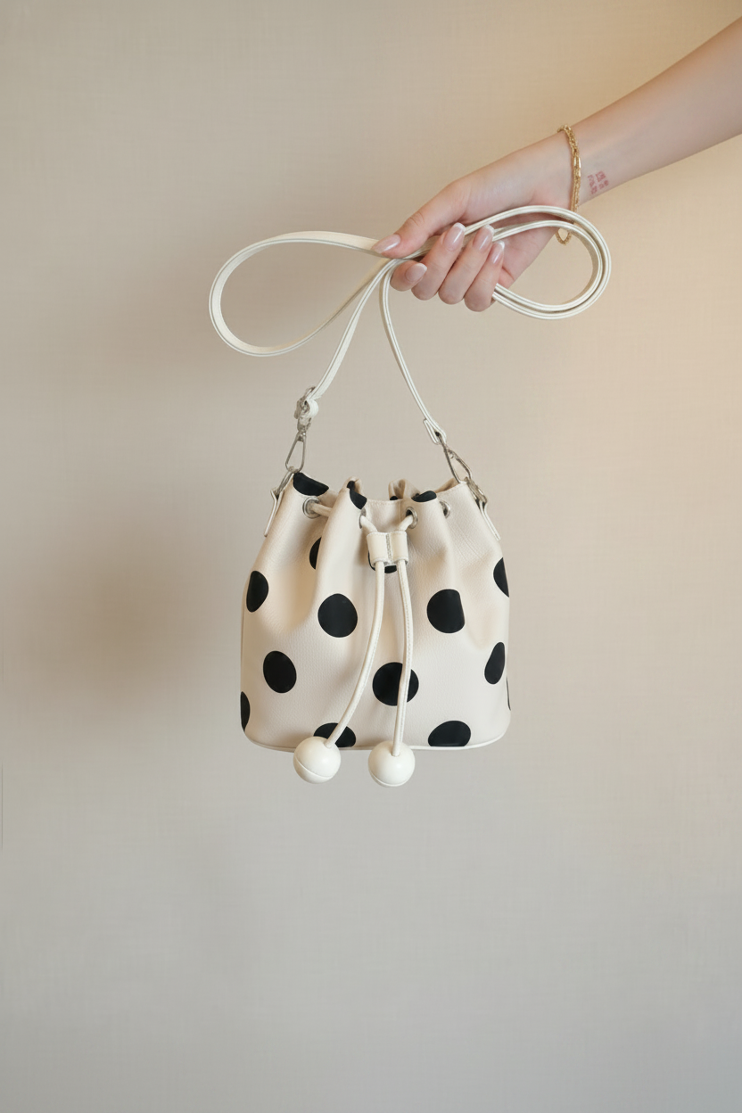 Polka Dot Drawstring Bucket Bag