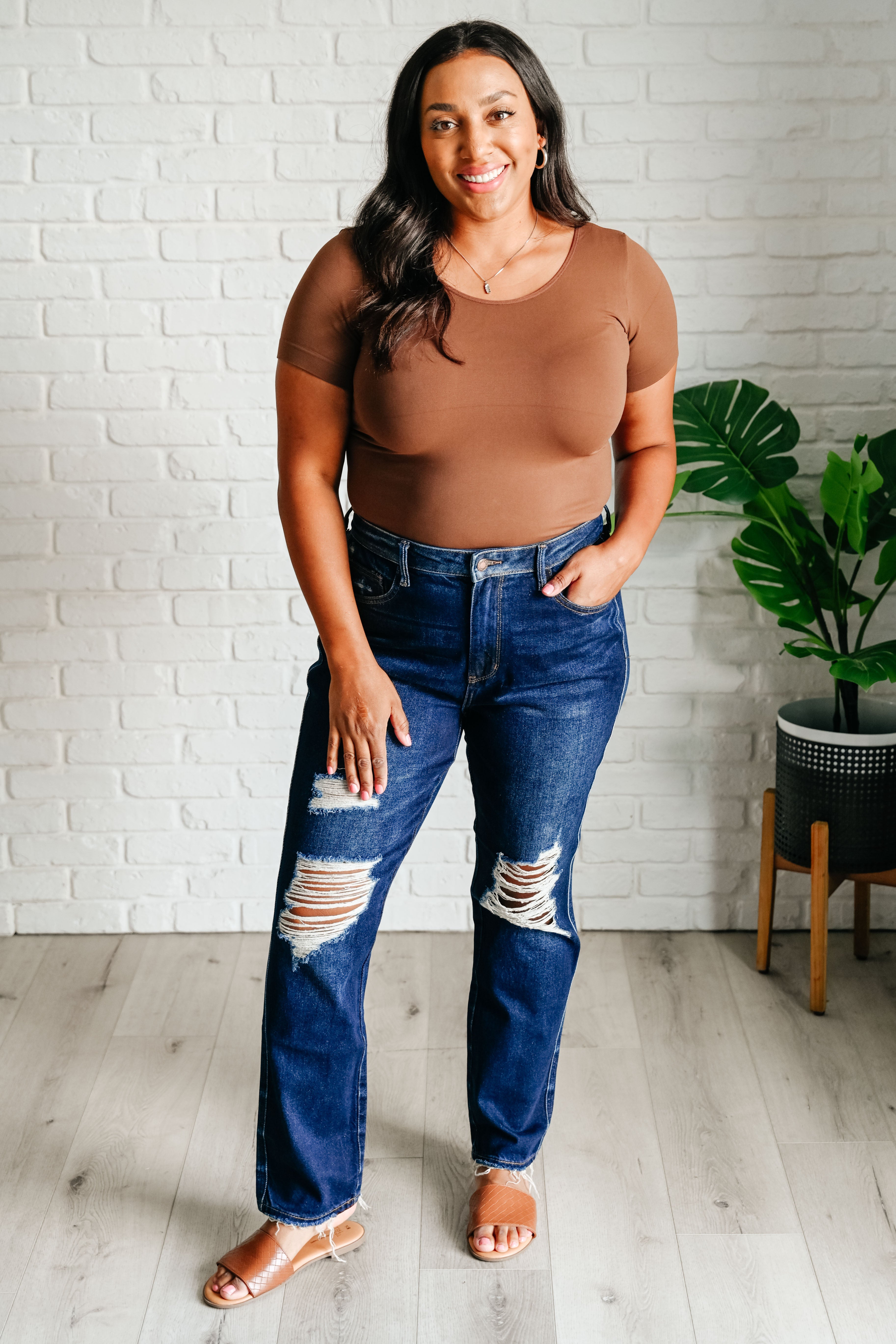 The Montana High Rise Rigid Magic Distressed Straight Jean