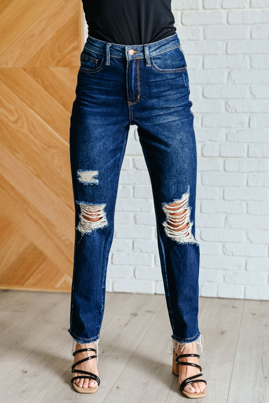 The Montana High Rise Rigid Magic Distressed Straight Jean