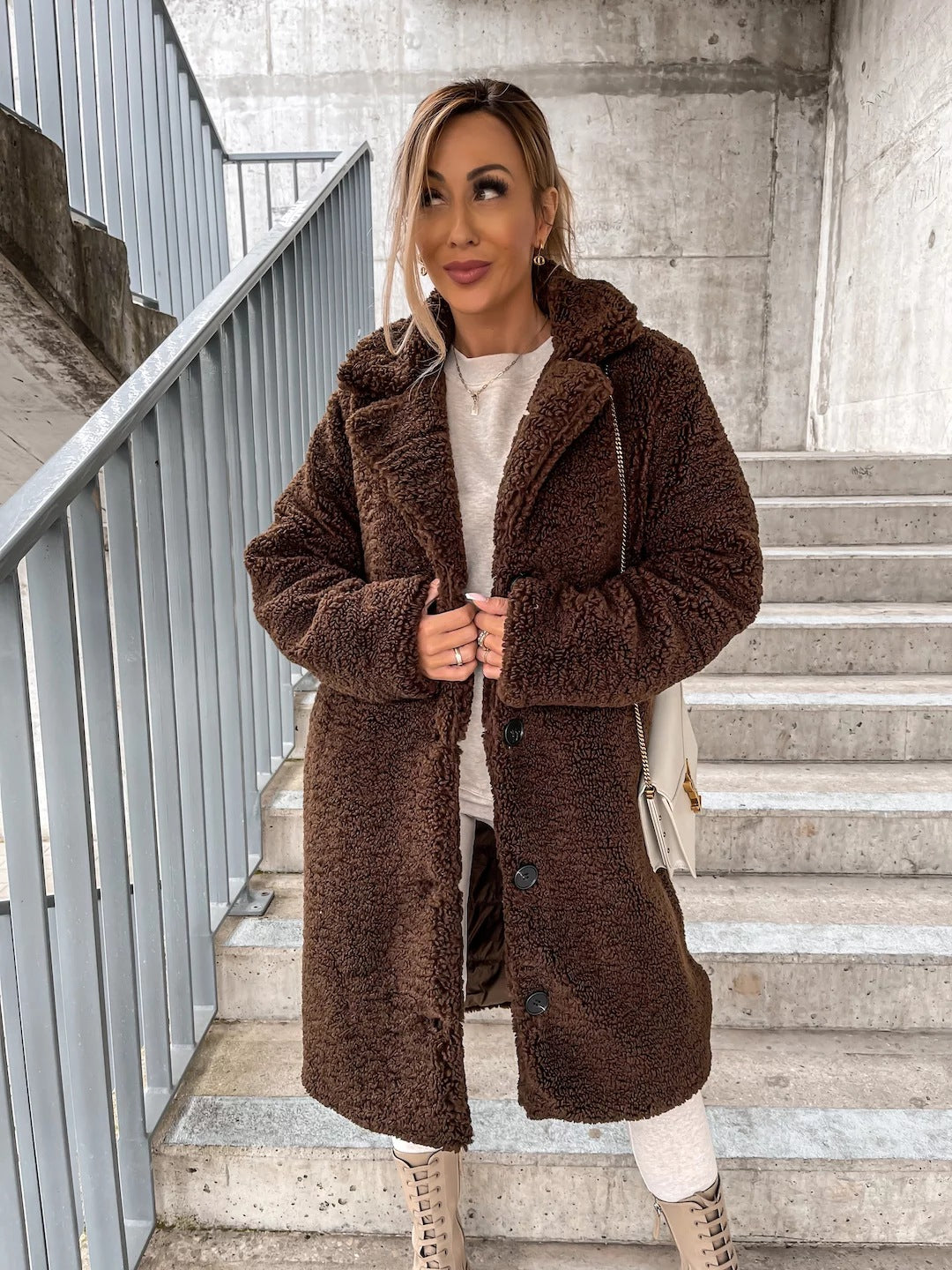 The Plush Lapel Longline Teddy Coat