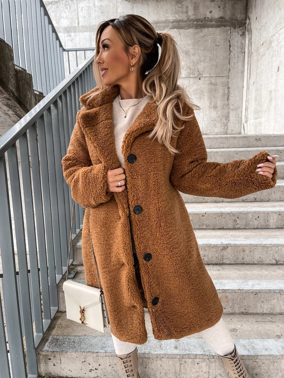The Plush Lapel Longline Teddy Coat