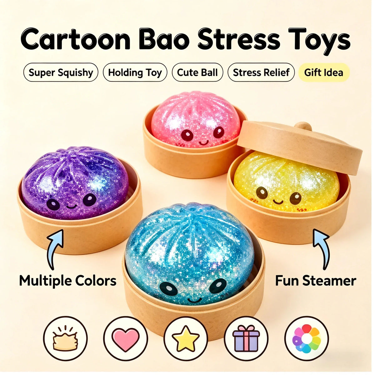Steamed Bun Squishy Fidget Toy – Random Color