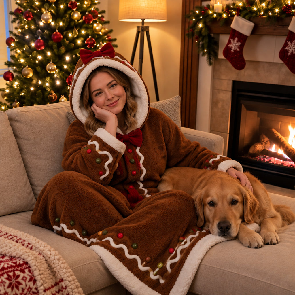 Gingerbread Christmas Hooded Wearable Blanket