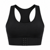 Black racerback sports bra on a white background