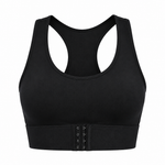 Black racerback sports bra on a white background