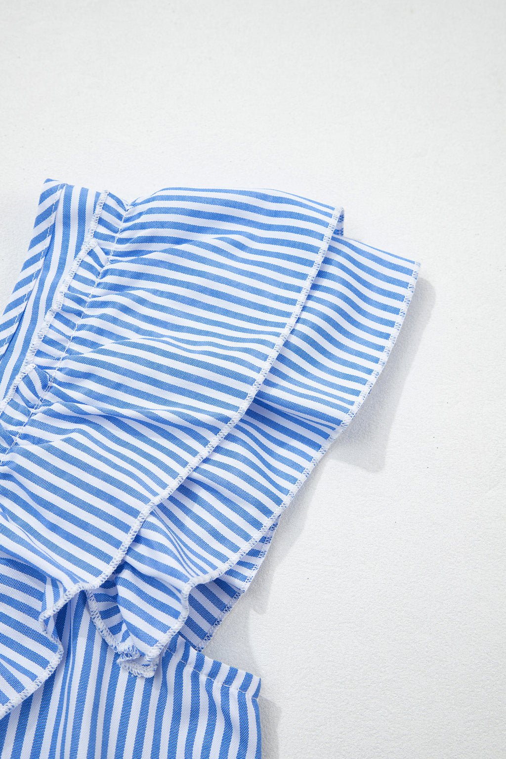 The Sky Blue Stripe Square Neck Bow Blouse