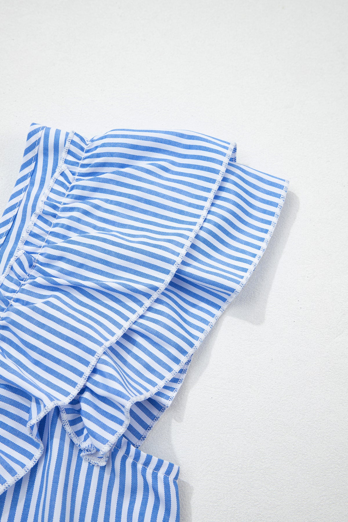 The Sky Blue Stripe Square Neck Bow Blouse