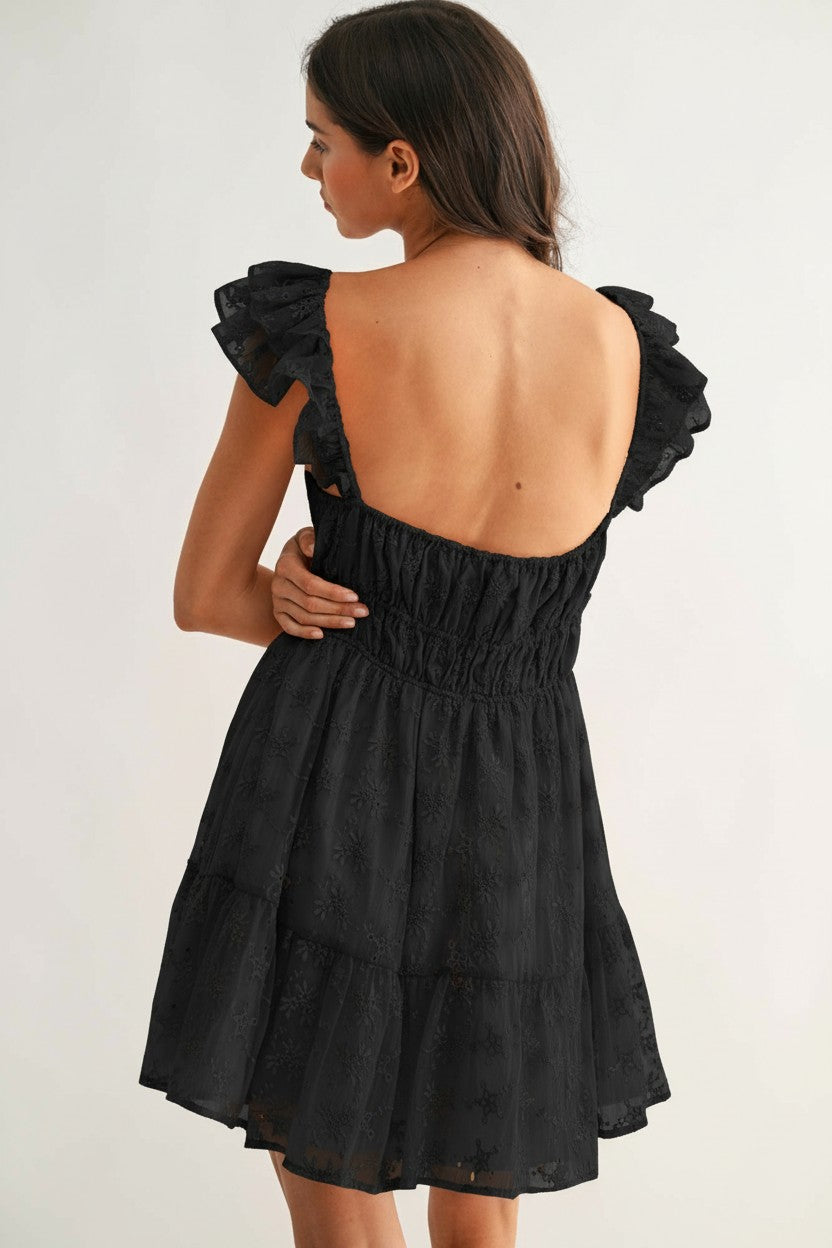 The Chiffon Flutter Embroidered Sleeve Mini Dress