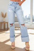 Beau Blue Distressed Straight-Leg Jeans