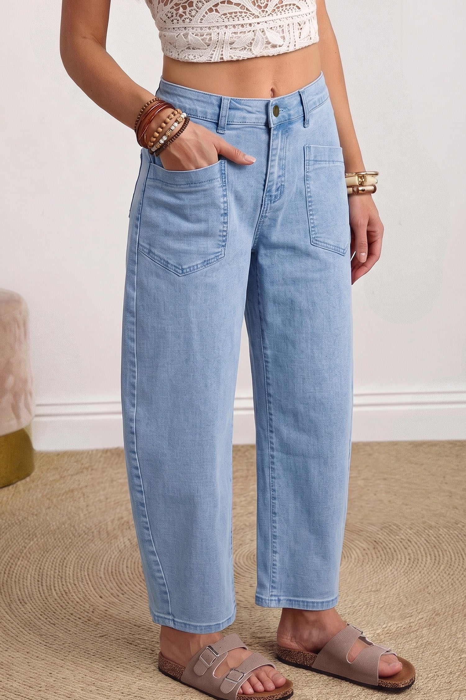 The Square Patch Pocket Barrel Jean