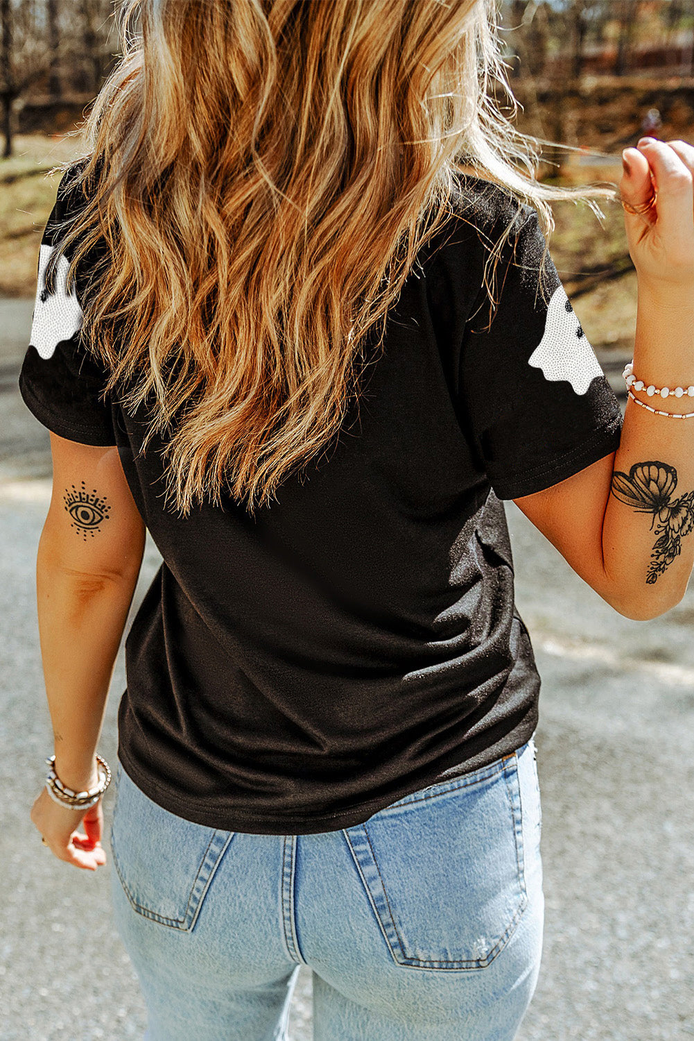 The Ghost Sequin Patch Halloween Graphic Tee