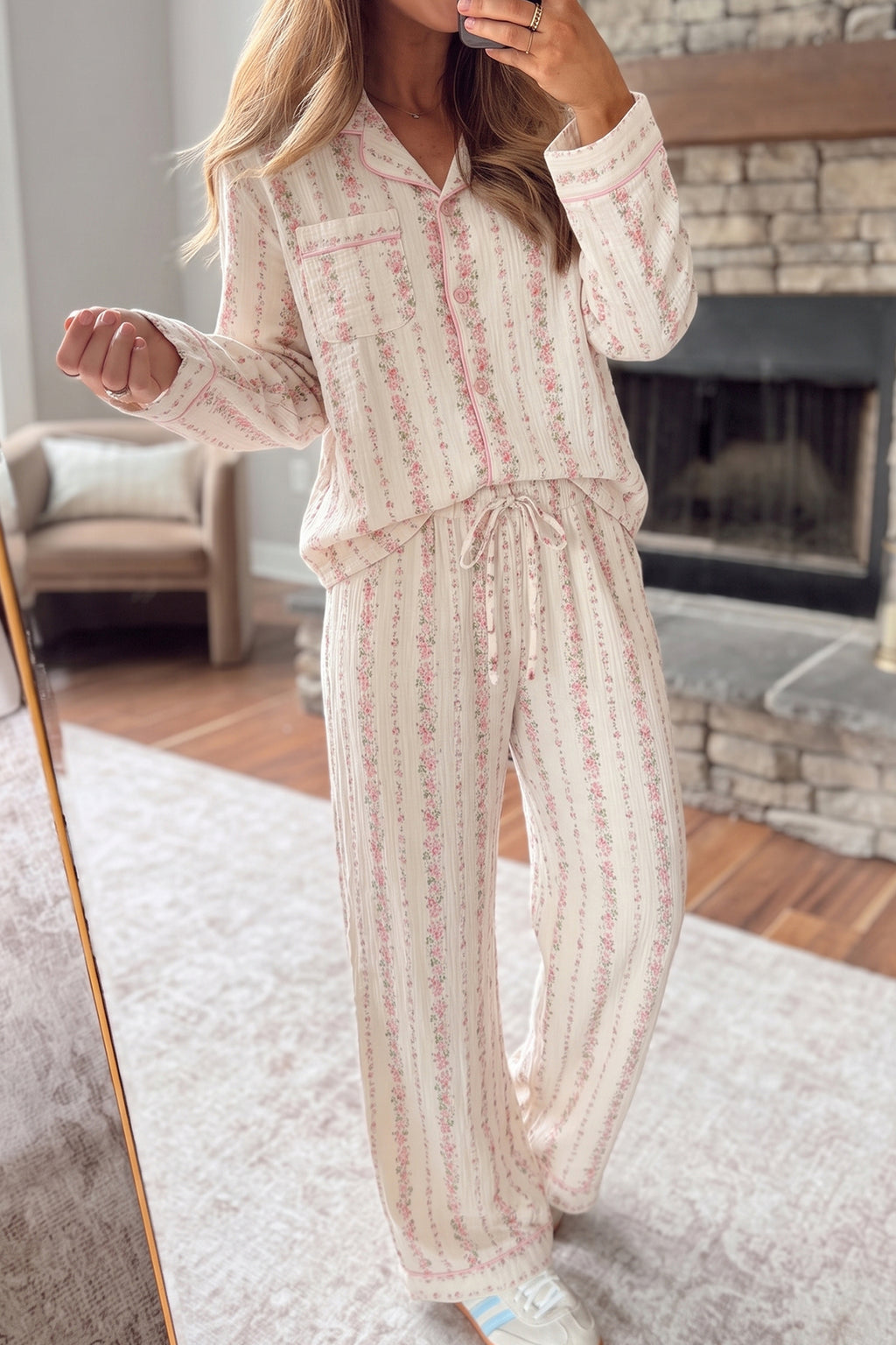 Floral Print Button-Front Pajama Set