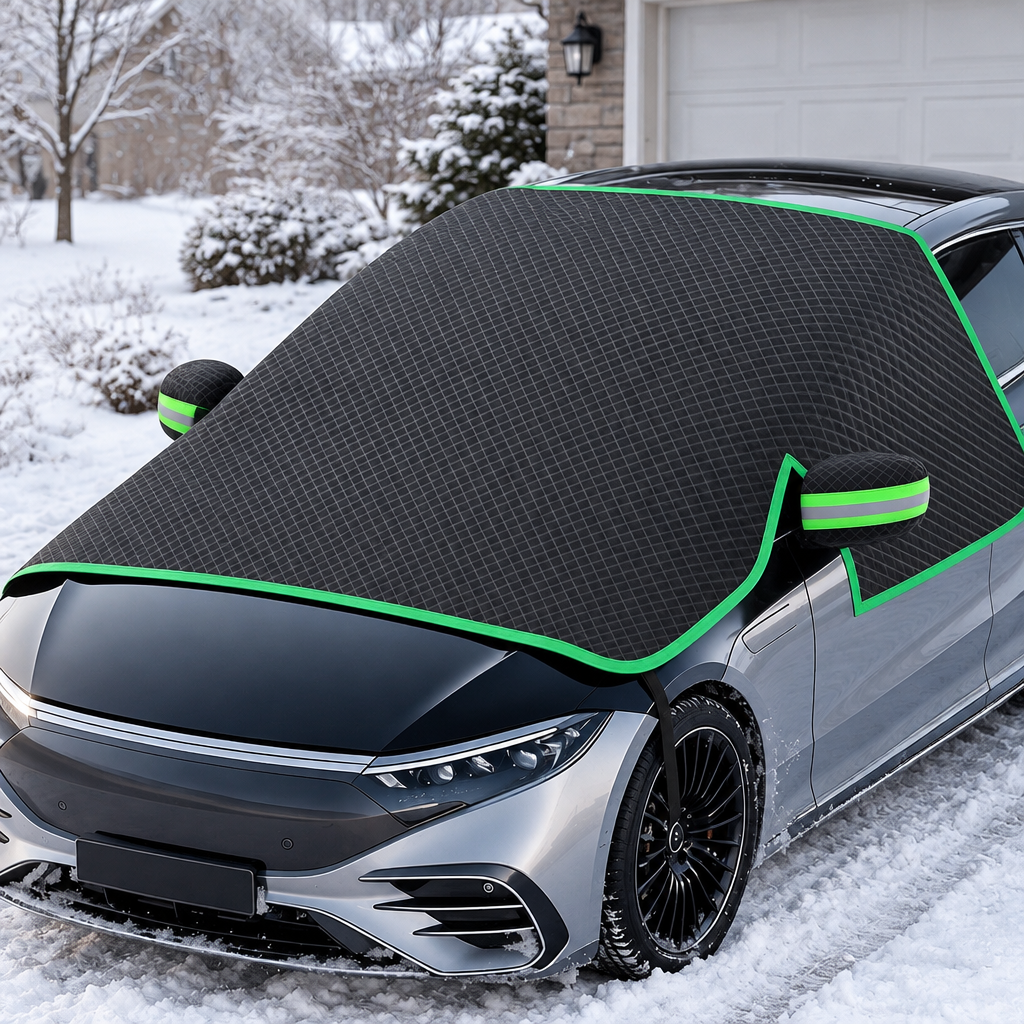 Green-trim windshield snow cover