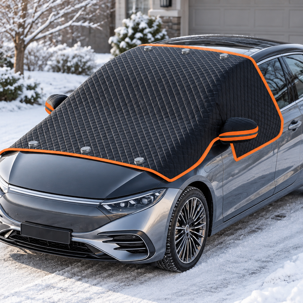 Orange-edged windshield snow cover