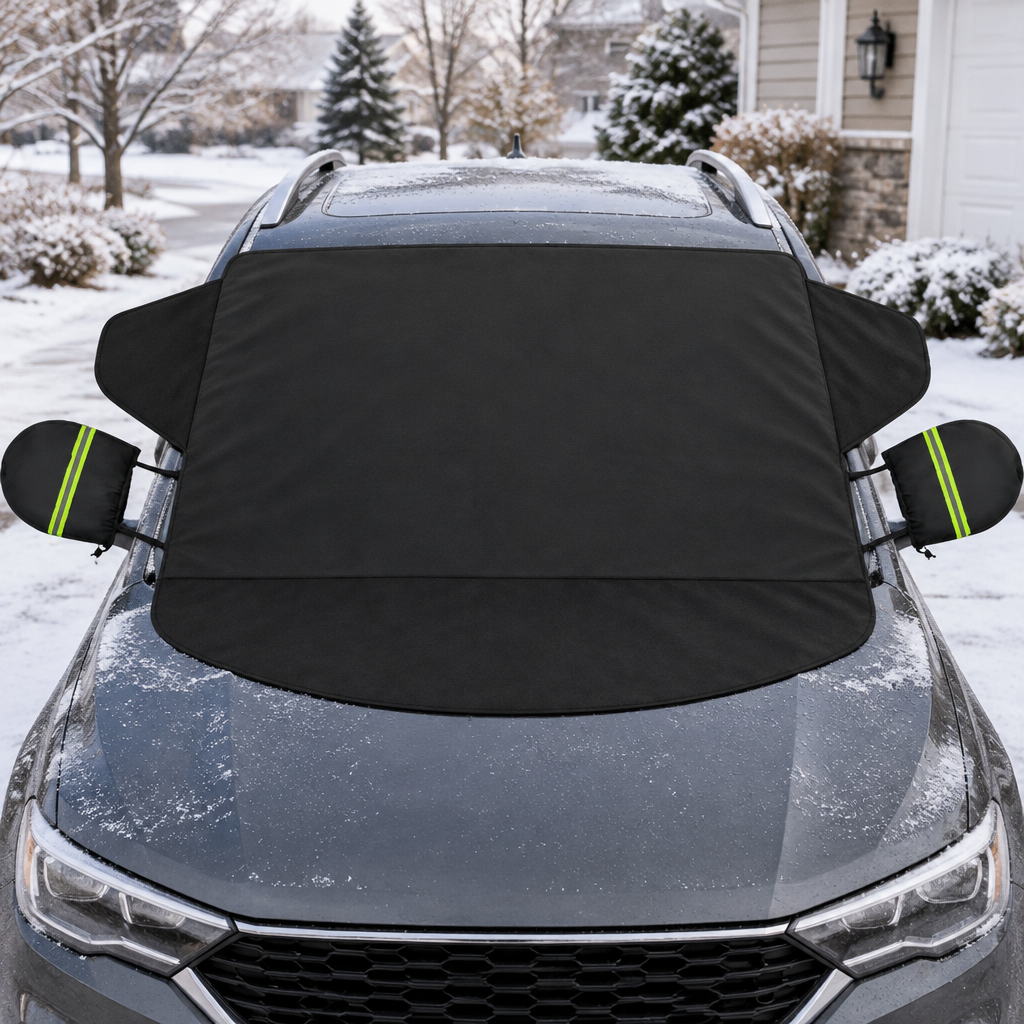 Windshield cover and green mirror sleeves