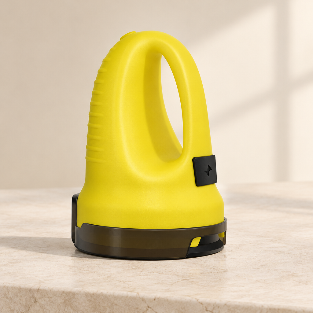 Yellow Type B electric ice scraper with loop handle on a neutral background
