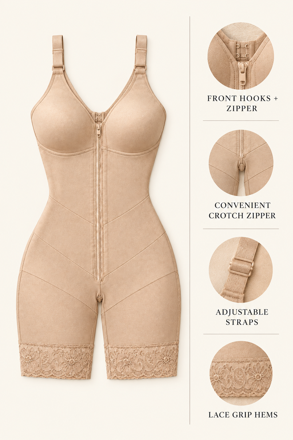 Nude bodysuit with feature callouts