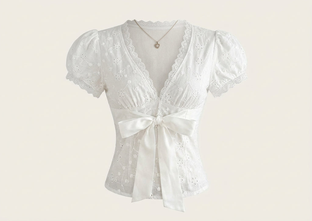The Elegance Lace-Trim Bow Top