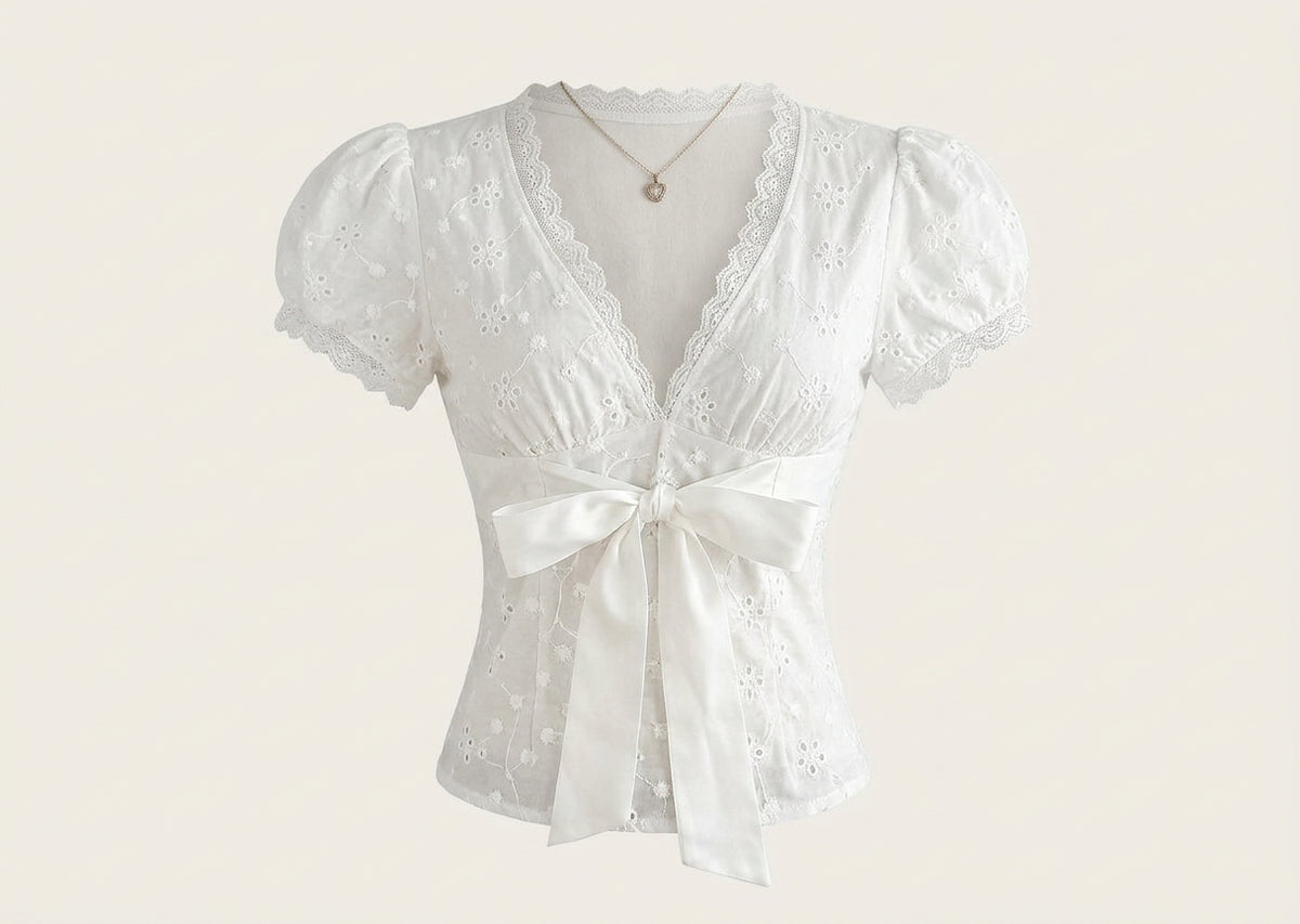 The Elegance Lace-Trim Bow Top